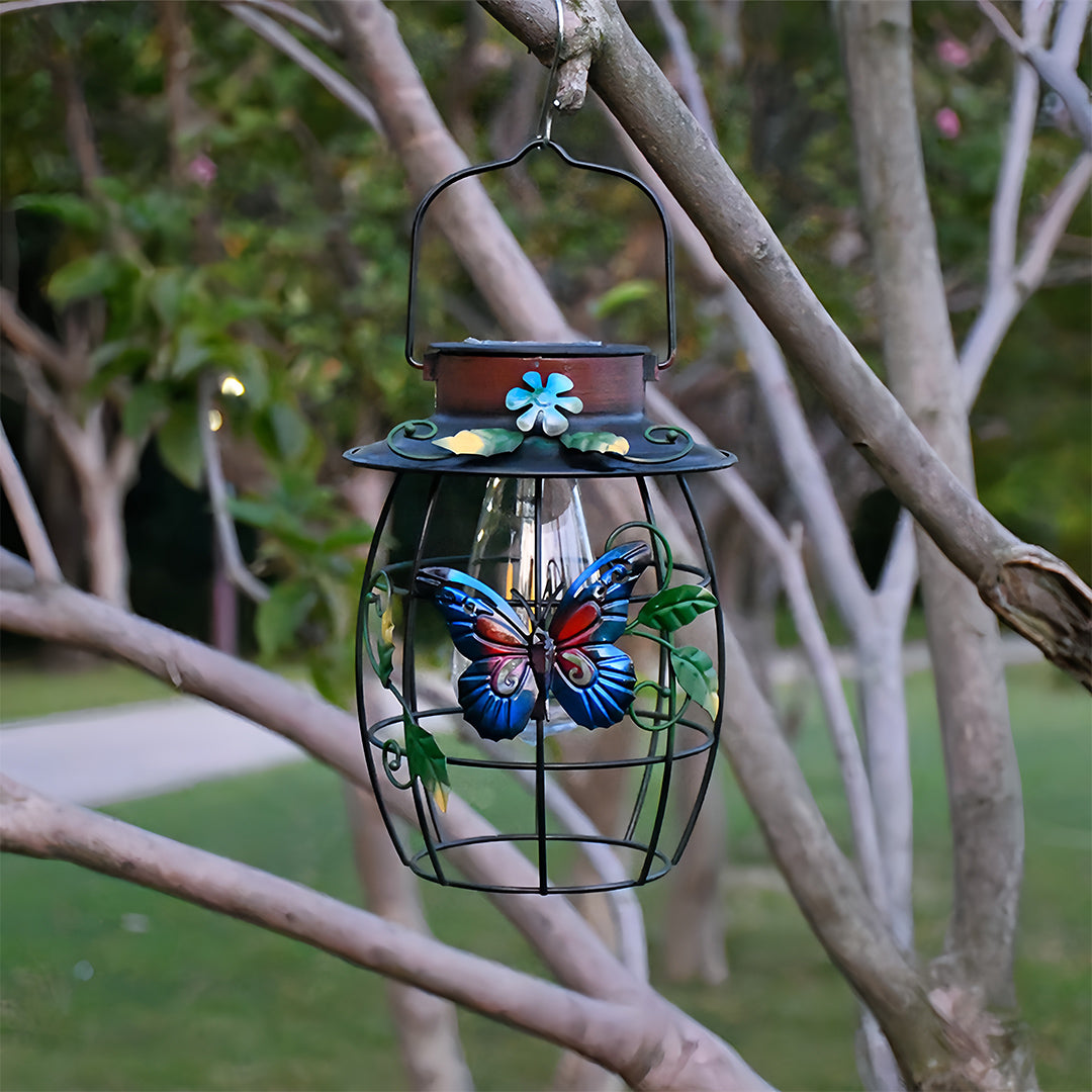 Butterfly Mesh Solar Hanging Lantern — Iron, LED, 600mAh, 12-Hour Runtime, Outdoor