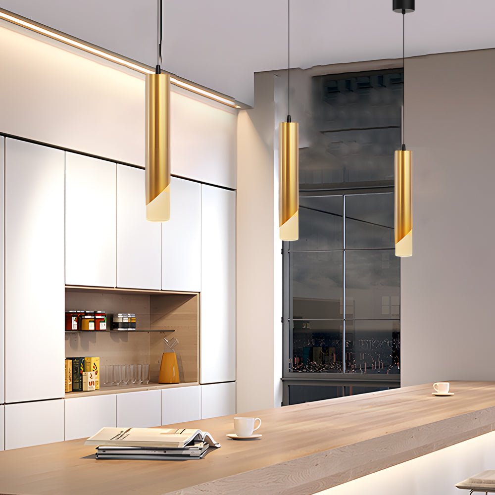 Slender Cylinder Mini Pendant — Gold, Acrylic, 12W LED, 3-Step Dimming (3000K/4500K/6000K)