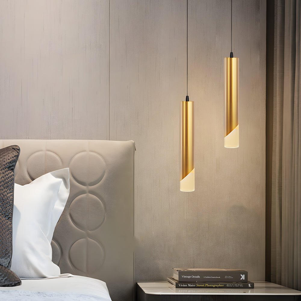 Slender Cylinder Mini Pendant — Gold, Acrylic, 12W LED, 3-Step Dimming (3000K/4500K/6000K)