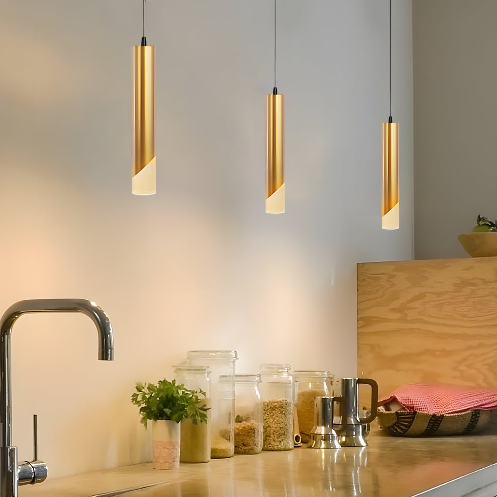 Slender Cylinder Mini Pendant — Gold, Acrylic, 12W LED, 3-Step Dimming (3000K/4500K/6000K)