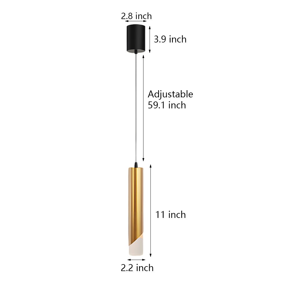 Slender Cylinder Mini Pendant — Gold, Acrylic, 12W LED, 3-Step Dimming (3000K/4500K/6000K)
