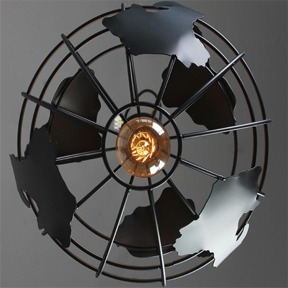 8" Globe World Map Pendant Light — Metal, Retro, 1-Light E26/E27, 60W, 39" Adjustable Cord