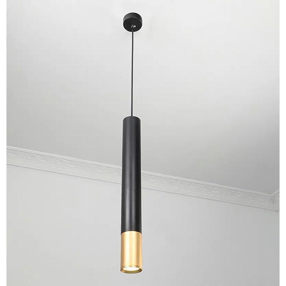 Cylindrical Mini Pendant Light — Black and Gold Metal, LED 3000K, 3-Step Dimming, 59" Adjustable Cord