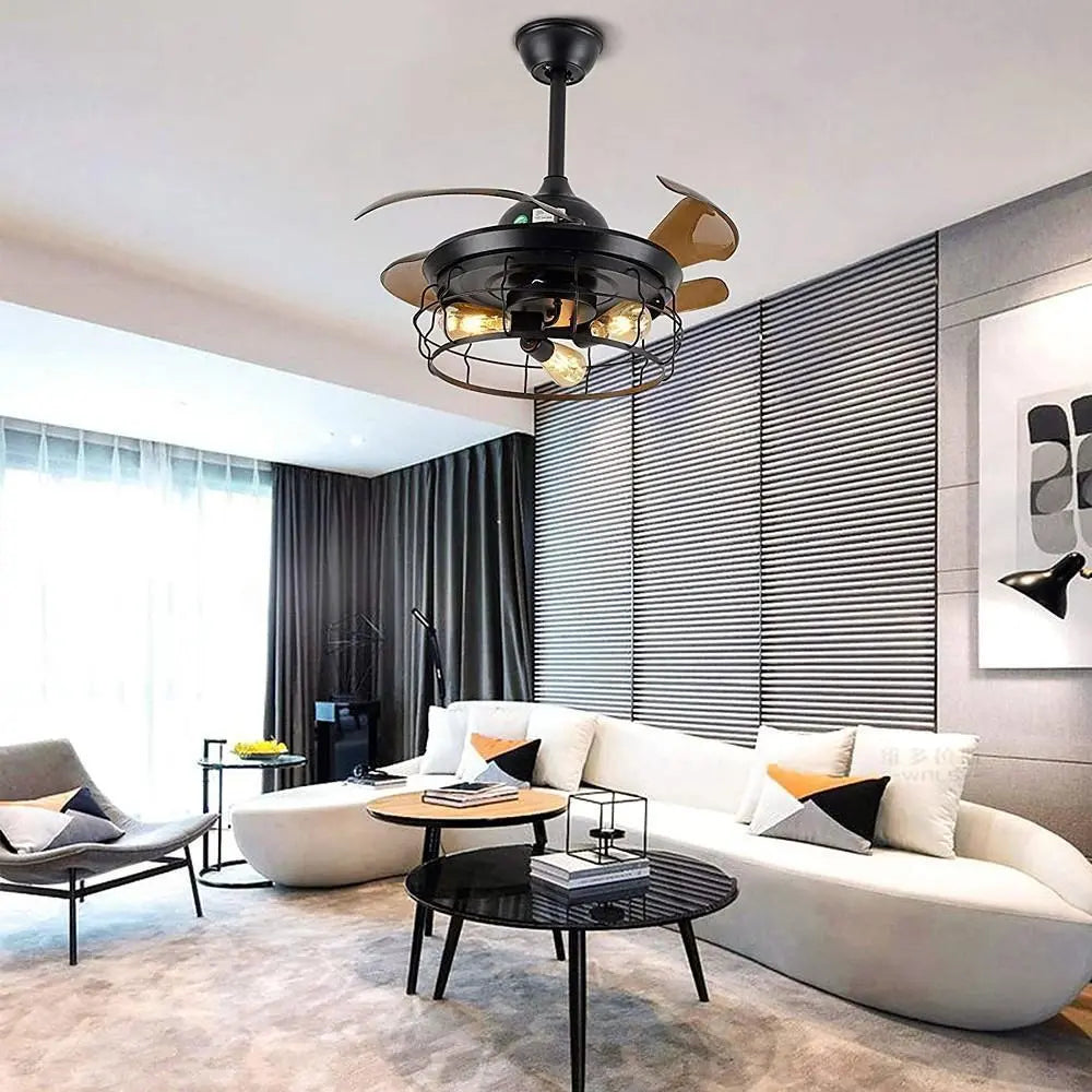 Retractable Ceiling Fan with Light - 3-Blade Farmhouse Design Luxe