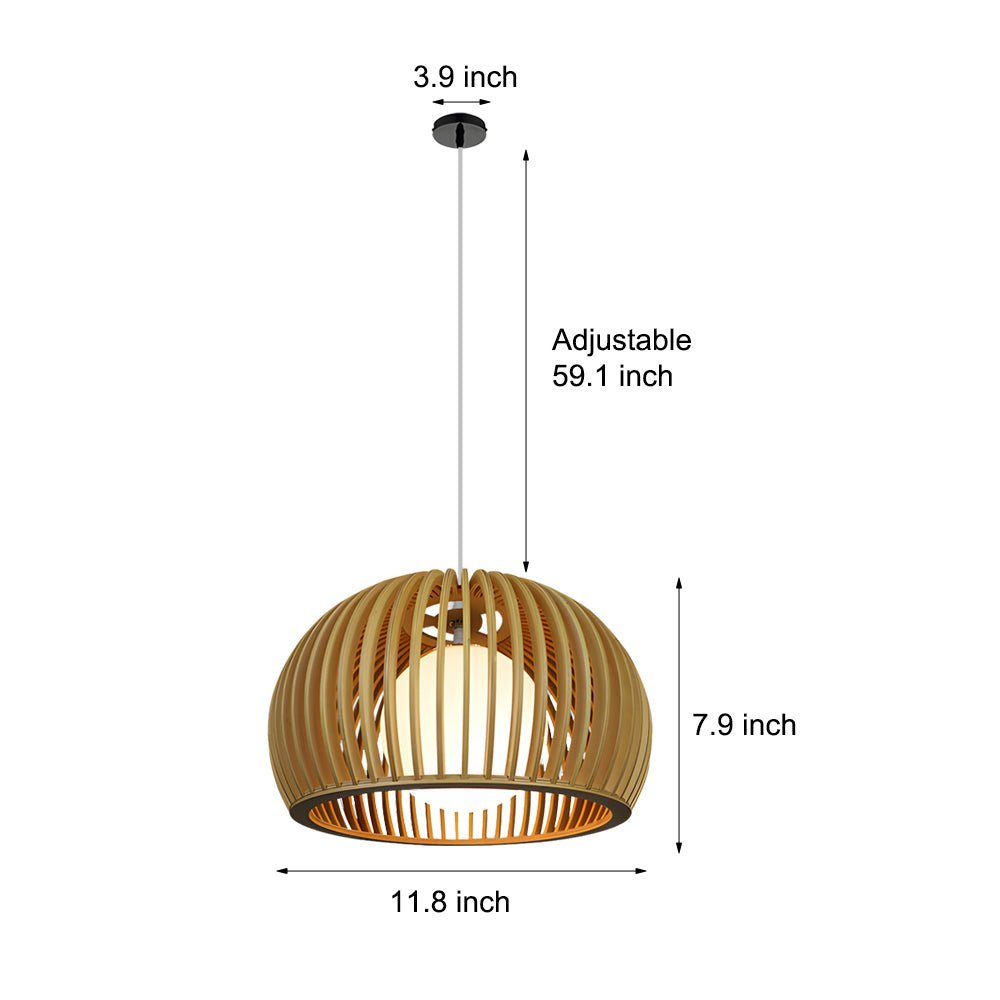 Hemispherical Birdcage Pendant — Wood and Glass, E27, 11.8" Diameter, 59.1" Adjustable Cord, 3000K