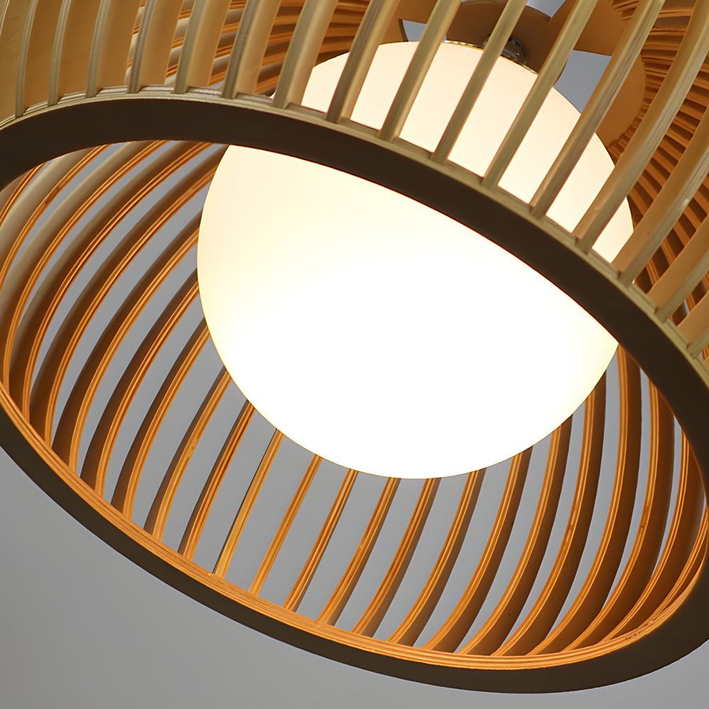 Hemispherical Birdcage Pendant — Wood and Glass, E27, 11.8" Diameter, 59.1" Adjustable Cord, 3000K