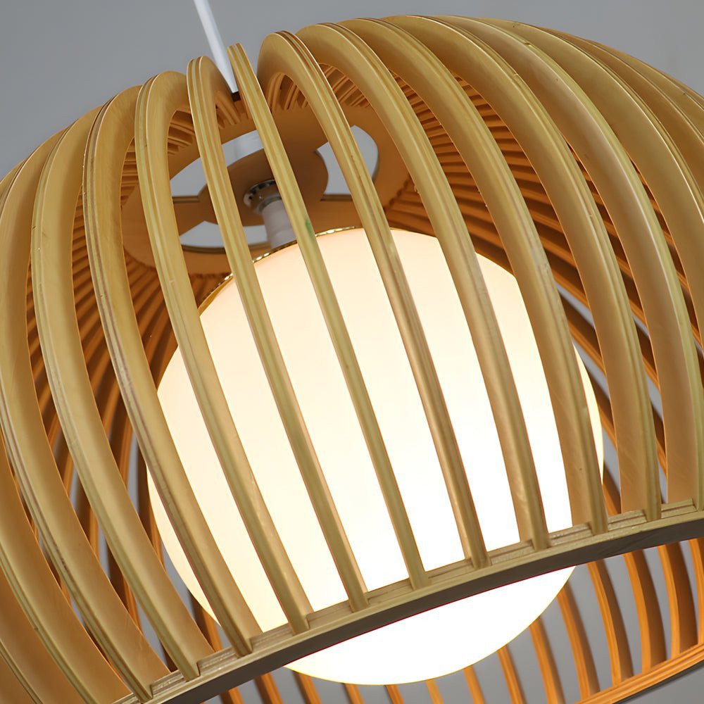 Hemispherical Birdcage Pendant — Wood and Glass, E27, 11.8" Diameter, 59.1" Adjustable Cord, 3000K