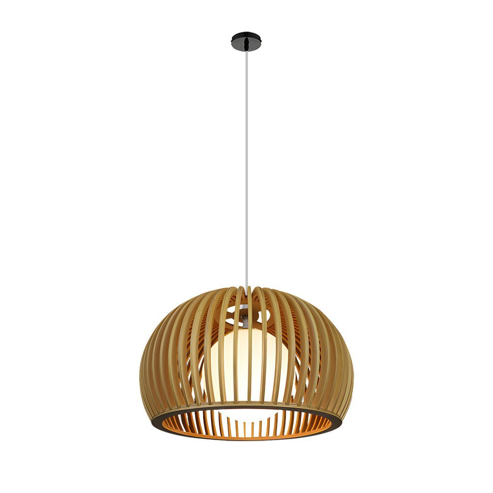 Hemispherical Birdcage Pendant — Wood and Glass, E27, 11.8" Diameter, 59.1" Adjustable Cord, 3000K