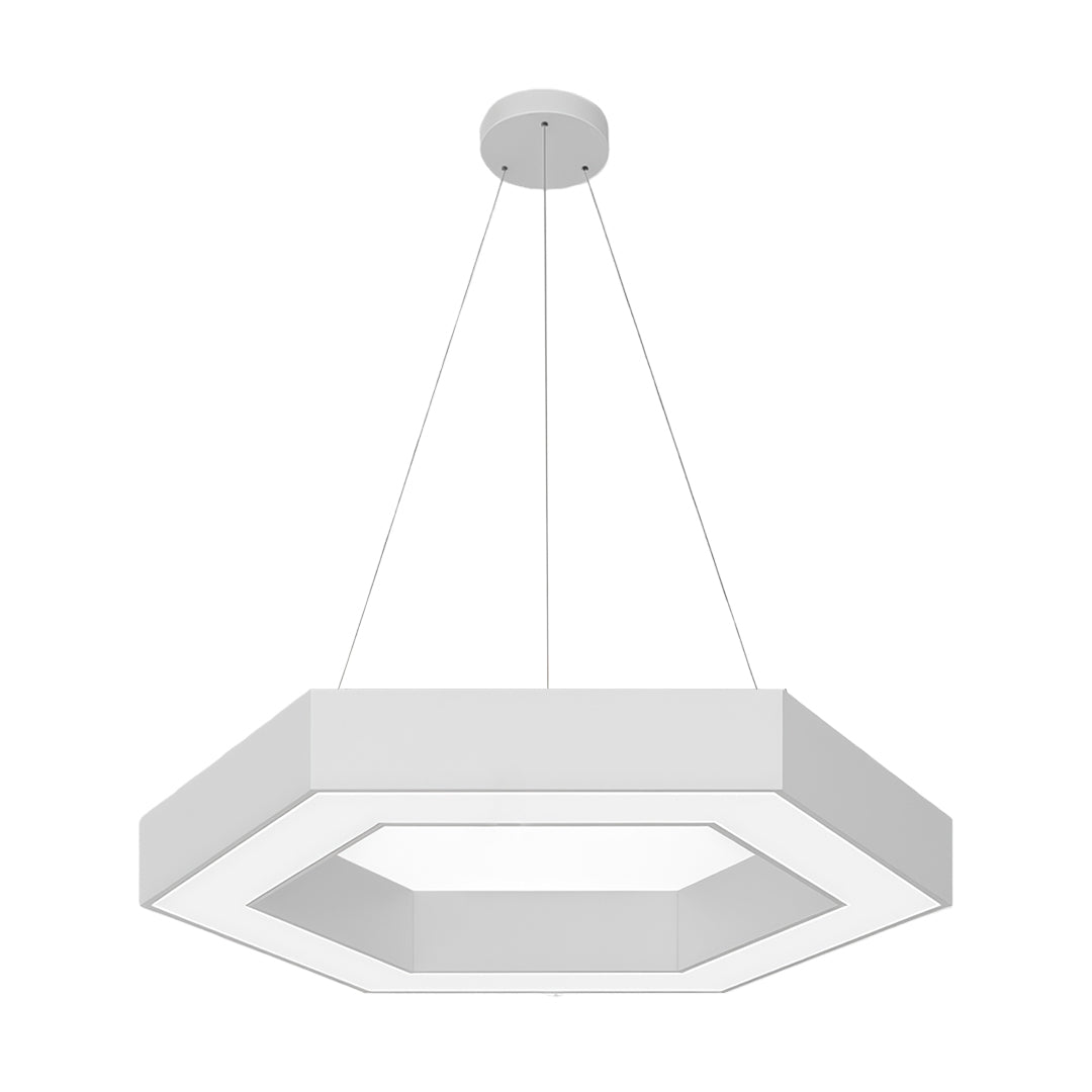 Hexagonal Geometric Honeycomb LED Pendant — Iron, Acrylic Shade, 6 Sizes, 39.4" Adjustable Chain, Black or White