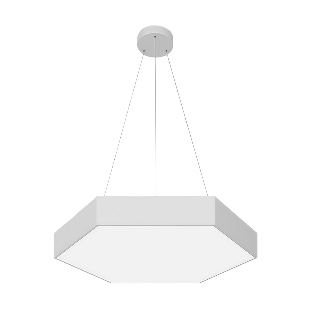 Hexagonal Geometric Honeycomb LED Pendant — Iron, Acrylic Shade, 6 Sizes, 39.4" Adjustable Chain, Black or White