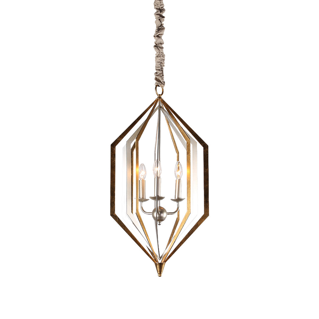 Rustic Open-Frame Pendant Light — Brown Metal, White Acrylic Shade, E12, Adjustable Chain