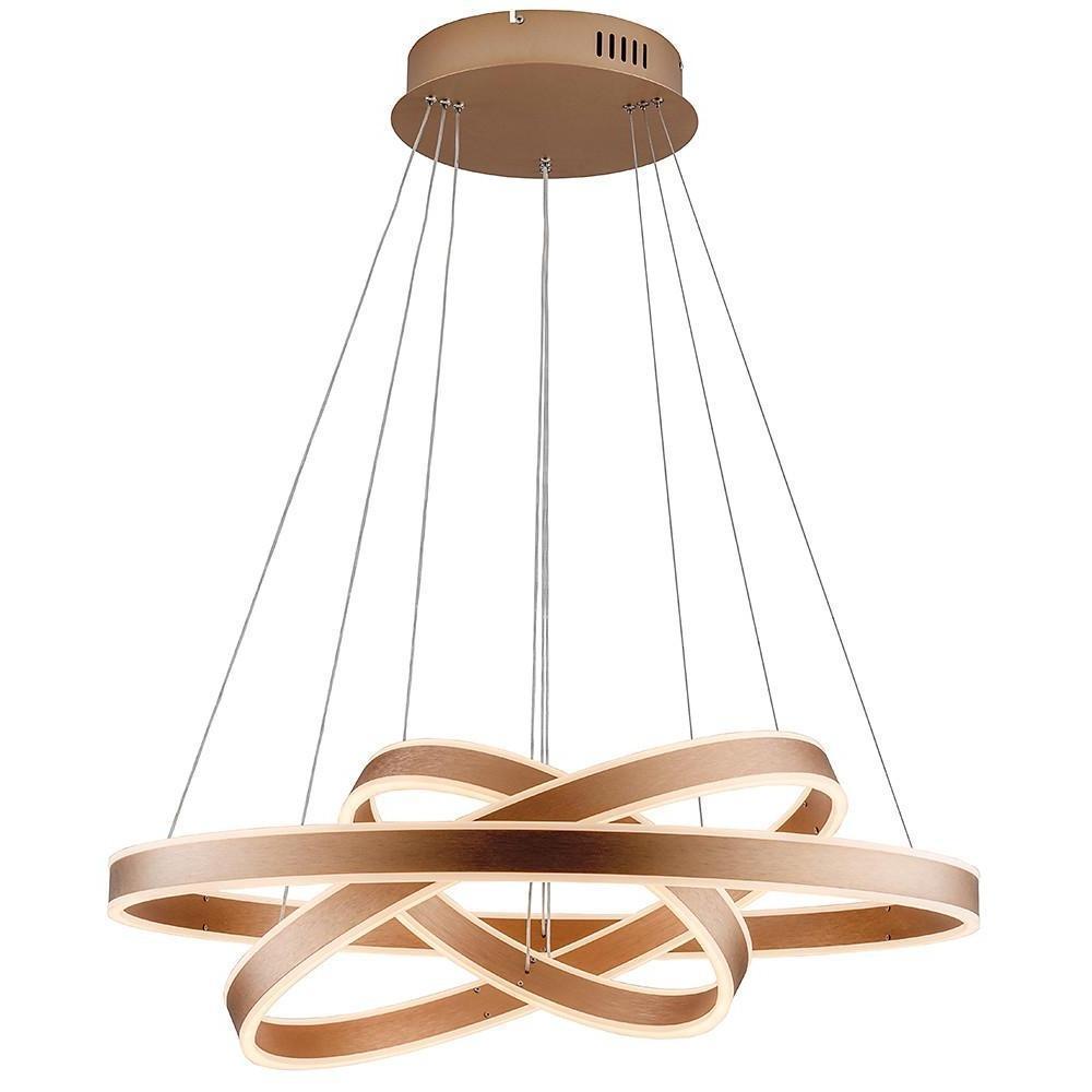 Triple-Ring Chandelier — Aluminum, Gold Finish, LED 142W, 3000K–6000K, 59" Adjustable Chain