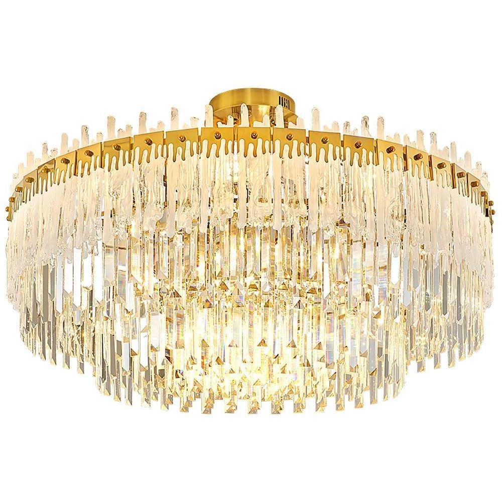 Round Gold Crystal Chandelier — Stainless Steel, 12/17-Light, 16" Cord, 4500K Neutral, 20"–24" Diameter