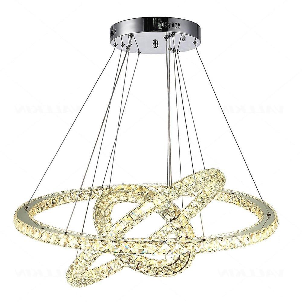 Three-Ring Crystal LED Chandelier — Gold, Modern, 78W, 31" Diameter, 47" Cord, 3000K/6000K