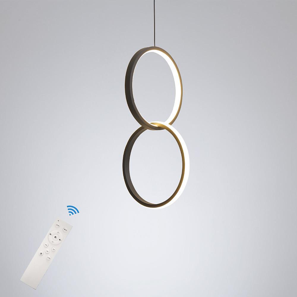 Interlocking Dual-Ring LED Pendant Light — Aluminum and Acrylic, Dimmable, Remote Control, 3000K–6000K, 59" Adjustable Cord