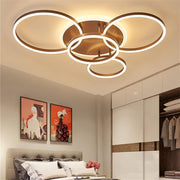 4-Circle Modern Flush-Mount Ceiling Light — Metal and Acrylic, 5-Light LED, Dimmable 3000K–6000K, Remote Control, White or Coffee