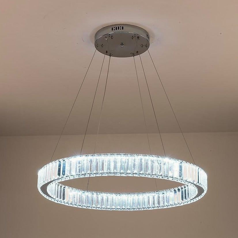 Ring-Shaped Crystal Wagon Wheel Chandelier — Gold Finish, 1-Light, 28" Diameter, Integrated LED, 36W