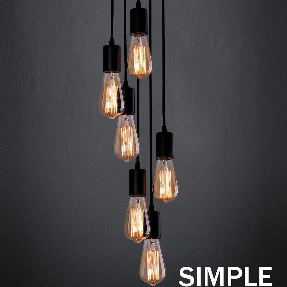 Braided Cluster Teardrop Multi-Light Pendant — Metal, Transparent Glass, 6-Light, Industrial Vintage, Rose Gold / Black