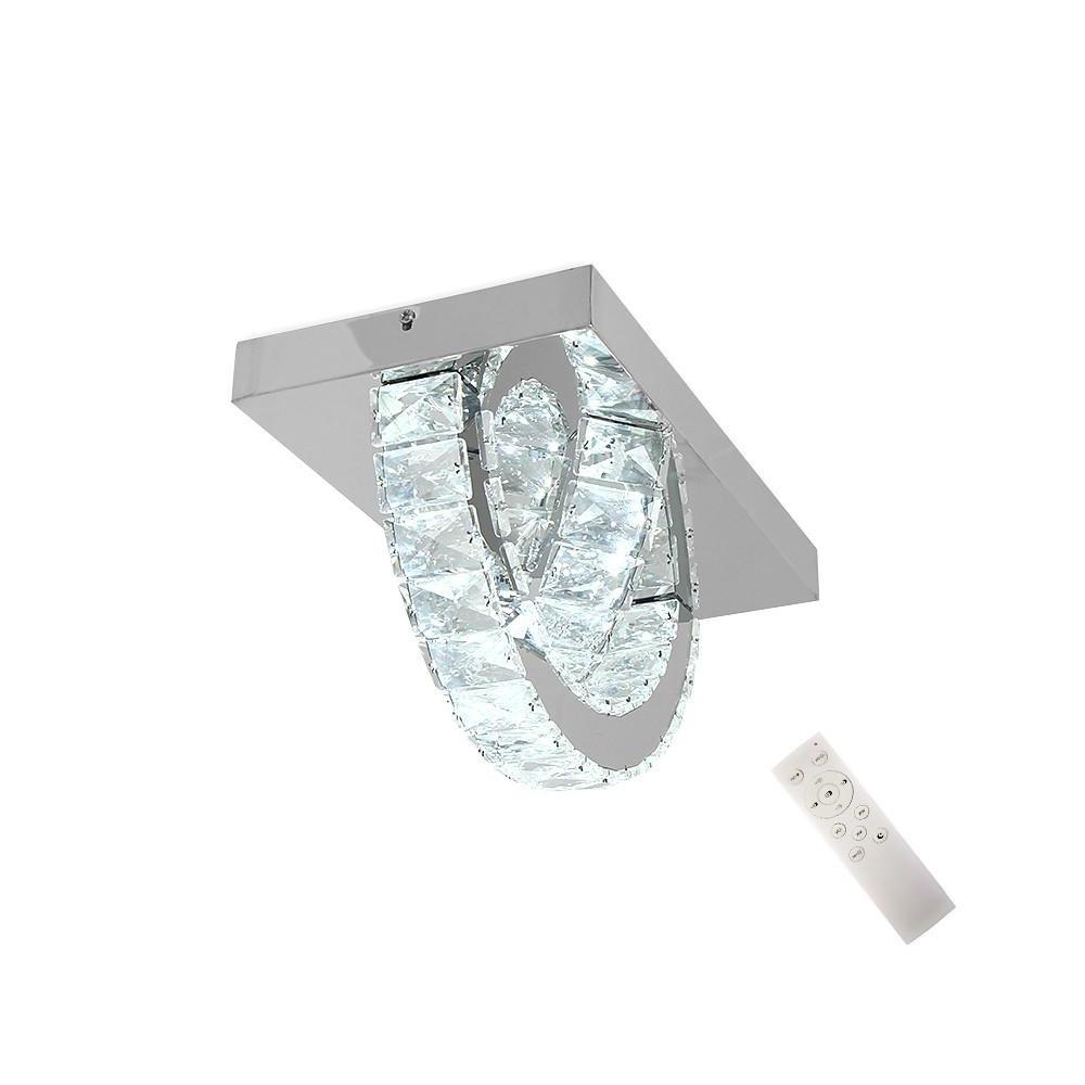 Semicircular Crystal Flush-Mount Ceiling Light — Metal, LED, 14" Wide, 3000K / 3000K+6000K