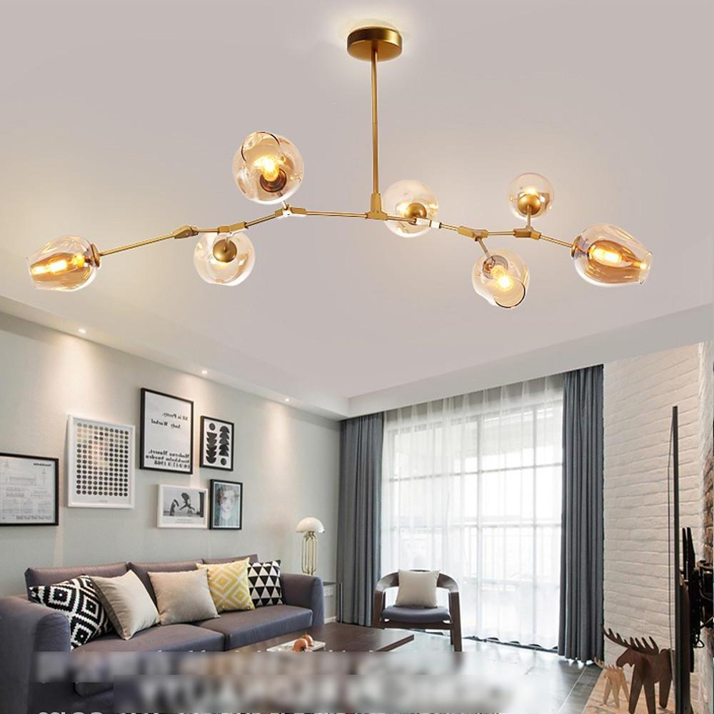 Globe Sputnik Industrial Chandelier — Metal and Glass, E27, 3/5/6/7-Light, Choice of Finish and Shade Color
