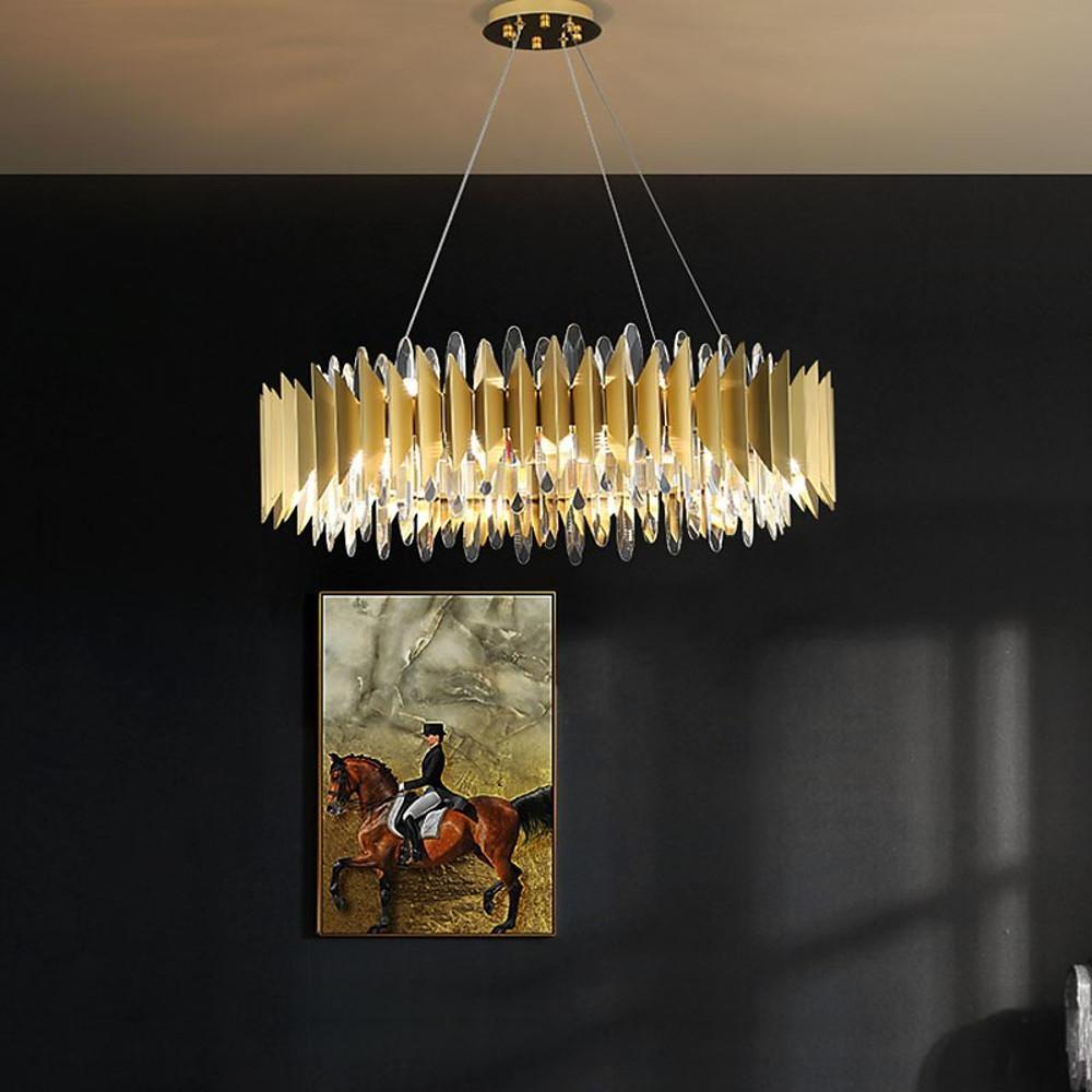 Round Crystal Chandelier — Stainless Steel, LED, 3000–5400K, 8- or 12-Light