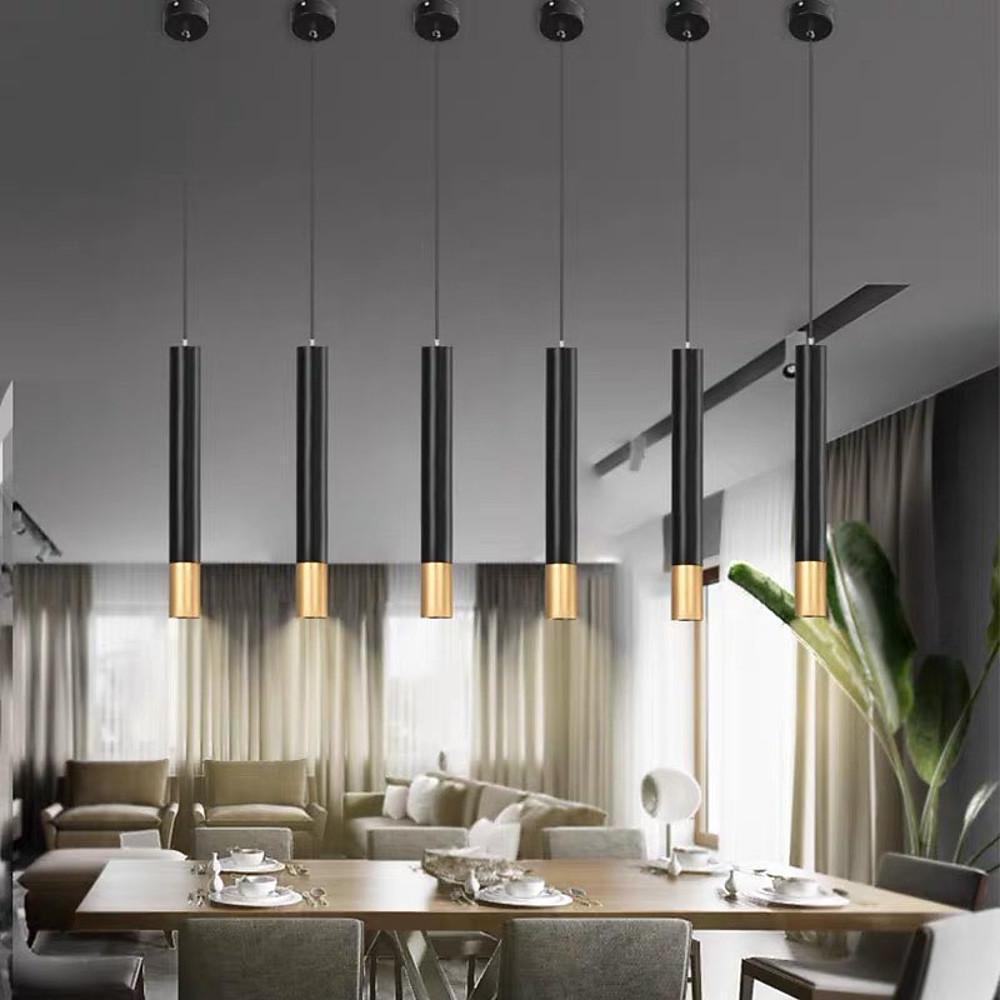 Cylindrical Mini Pendant Light — Black and Gold Metal, LED 3000K, 3-Step Dimming, 59" Adjustable Cord