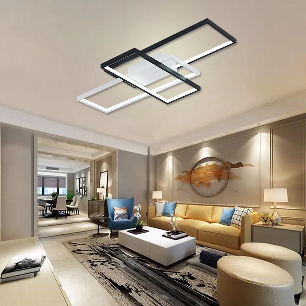 Large Multi-Rectangle Flush-Mount Ceiling Light — 3-Tier Integrated LED, Black, Gold or White
