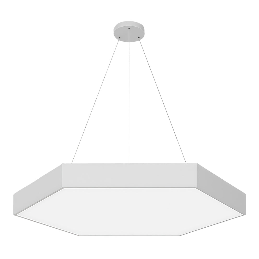 Hexagonal Geometric Honeycomb LED Pendant — Iron, Acrylic Shade, 6 Sizes, 39.4" Adjustable Chain, Black or White