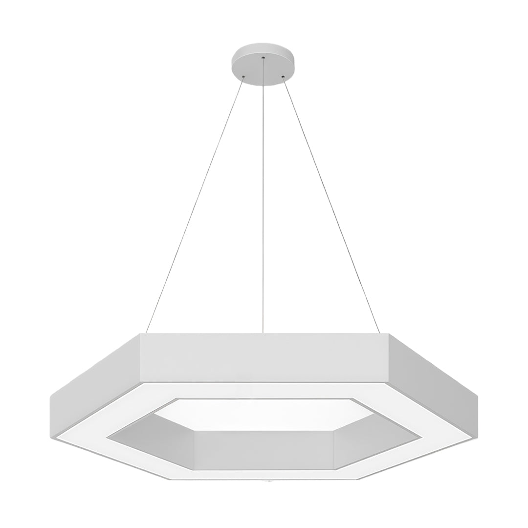 Hexagonal Geometric Honeycomb LED Pendant — Iron, Acrylic Shade, 6 Sizes, 39.4" Adjustable Chain, Black or White