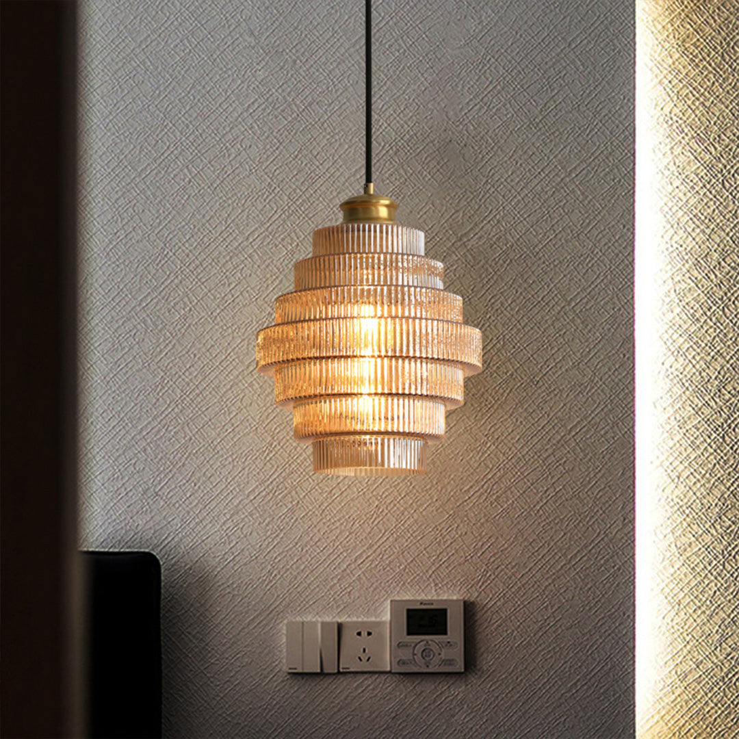 Mid-Century Honeycomb Mini Pendant — Cognac Iron and Clear Glass, E27, 1-Light, Adjustable Height