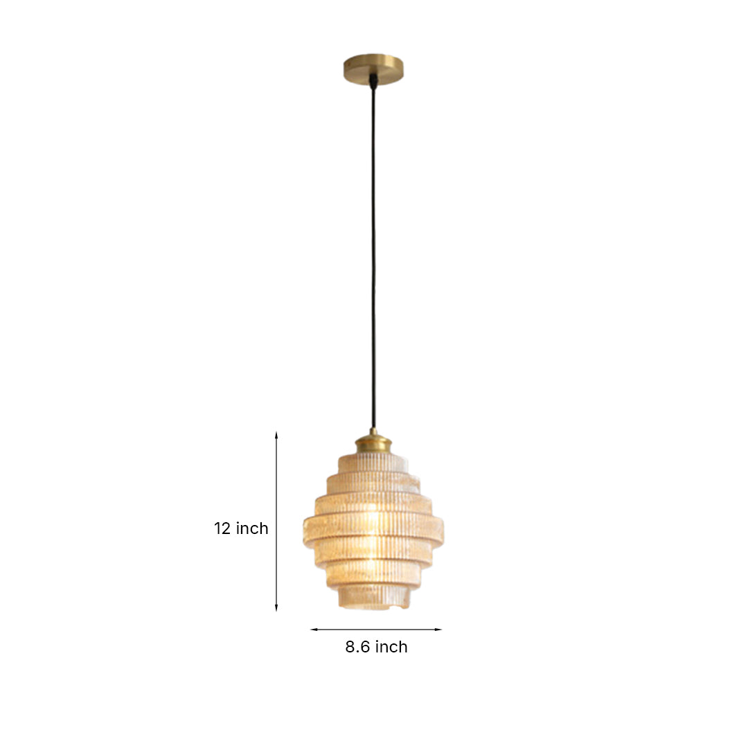 Mid-Century Honeycomb Mini Pendant — Cognac Iron and Clear Glass, E27, 1-Light, Adjustable Height