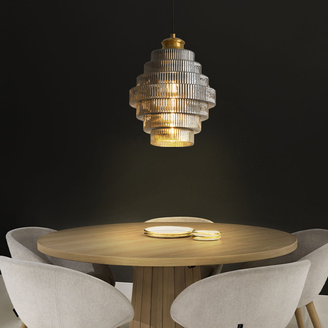 Mid-Century Honeycomb Mini Pendant — Cognac Iron and Clear Glass, E27, 1-Light, Adjustable Height