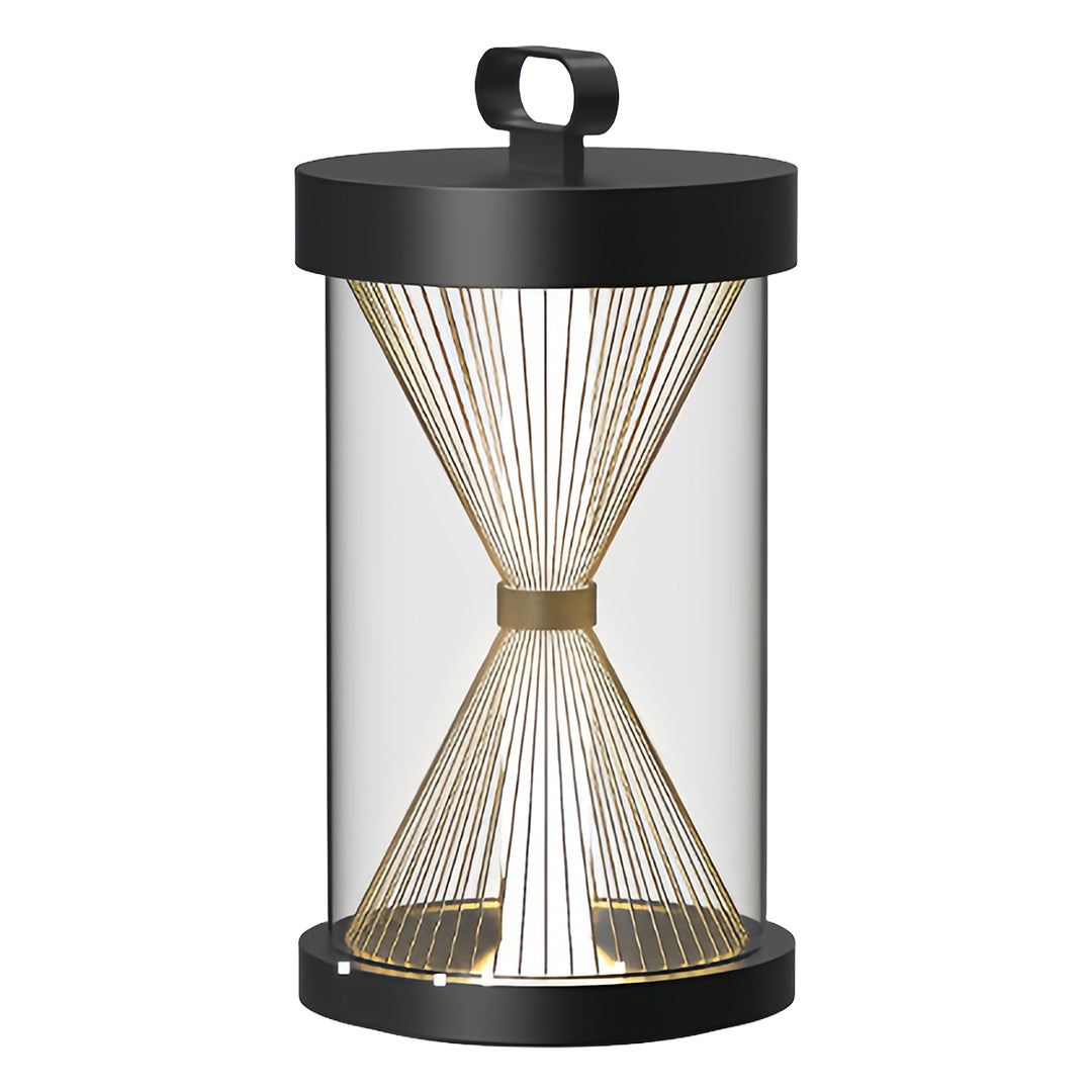 Hourglass Portable Outdoor Lantern — Black Stainless Steel, IP65, Plug-in or Solar, 13.2" / 23.6"