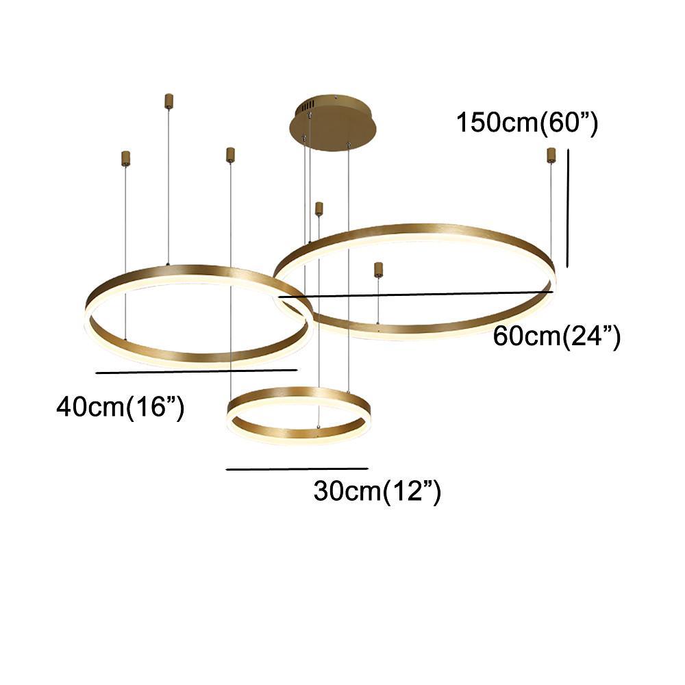 Modern 3-Ring Chandelier — Acrylic and Aluminum, Gold or Coffee, Dimmable LED, Remote Control