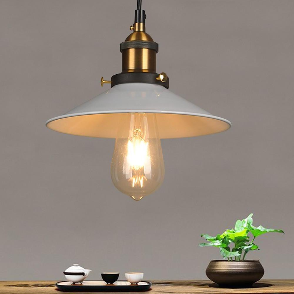 Cone Mini Pendant Light — Black & White Metal, Industrial, Adjustable 47" Cord, LED Compatible