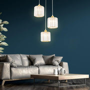 3-Light Crystal Island Lantern Chandelier — Metal, Chrome / Gold, LED 3000K, 39" Adjustable Chain