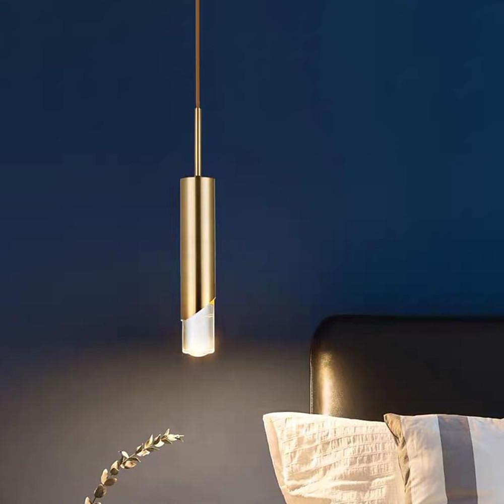 Crystal Column Mini Pendant — Gold-Finish Iron, Elongated Cylinder, GU10 LED, 3-Step Dimming, 2700K / 6000K