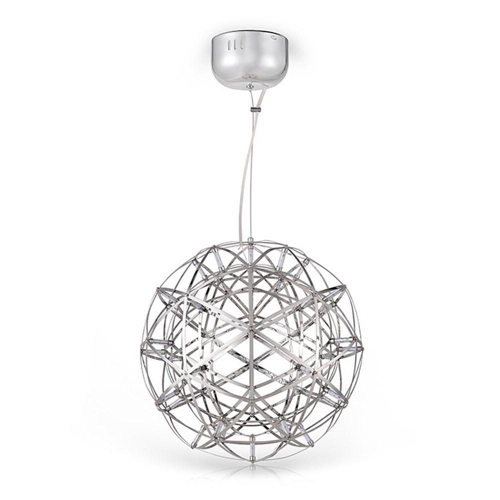 Woven Sphere Pendant Light — Stainless Steel Chrome, 42-Light LED, 12" Diameter, 20W, 3000K / 6000K