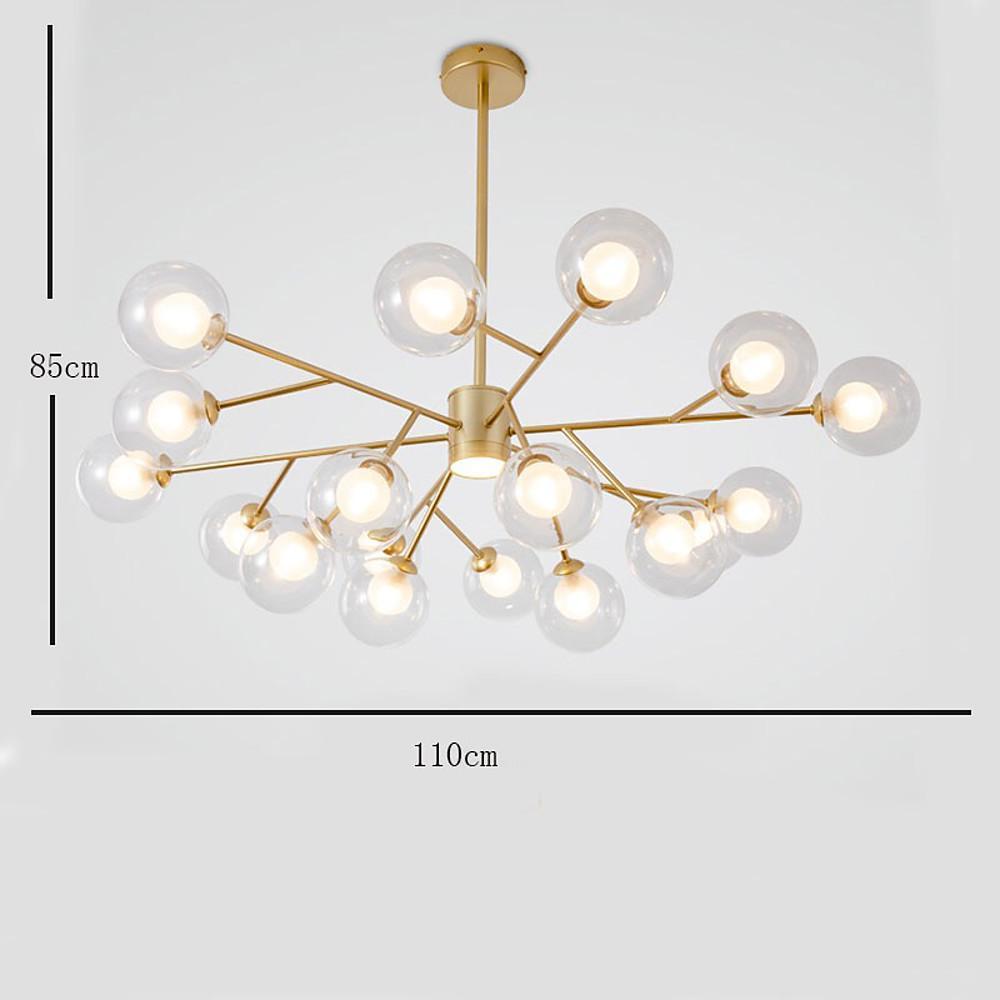 Modern Lantern Chandelier — Glass and Gold Metal, G9, 9-Light, 35" Diameter