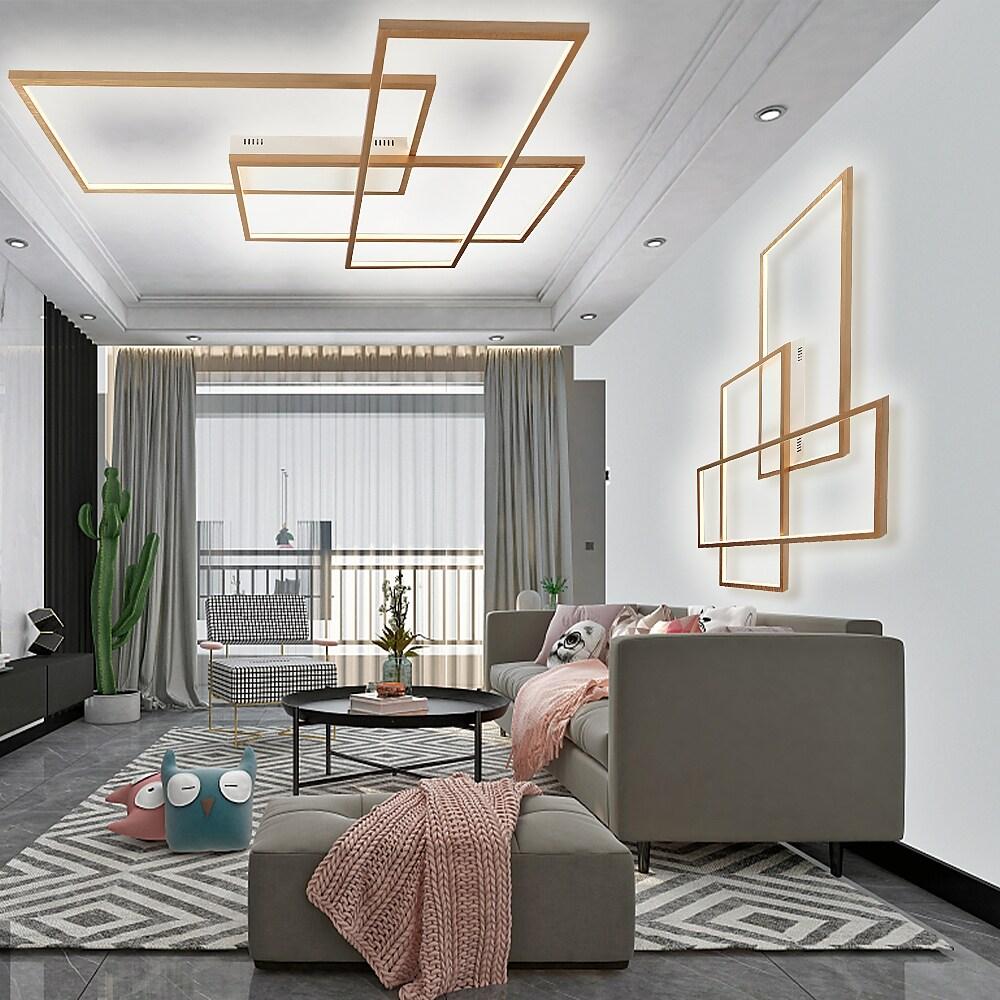Overlapping Rectangles Geometric Flush-Mount Ceiling Light — Aluminum, 90W LED, Dimmable with Remote, 40" × 27"
