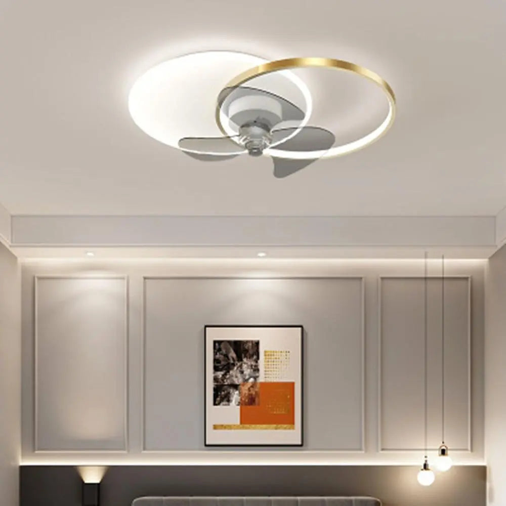 24'' Dimmable LED Circle Flush Mount Ceiling Fan with Remote Control for Bedroom Lighting Luxe