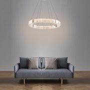 Ring-Shaped Crystal Wagon Wheel Chandelier — Gold Finish, 1-Light, 28" Diameter, Integrated LED, 36W