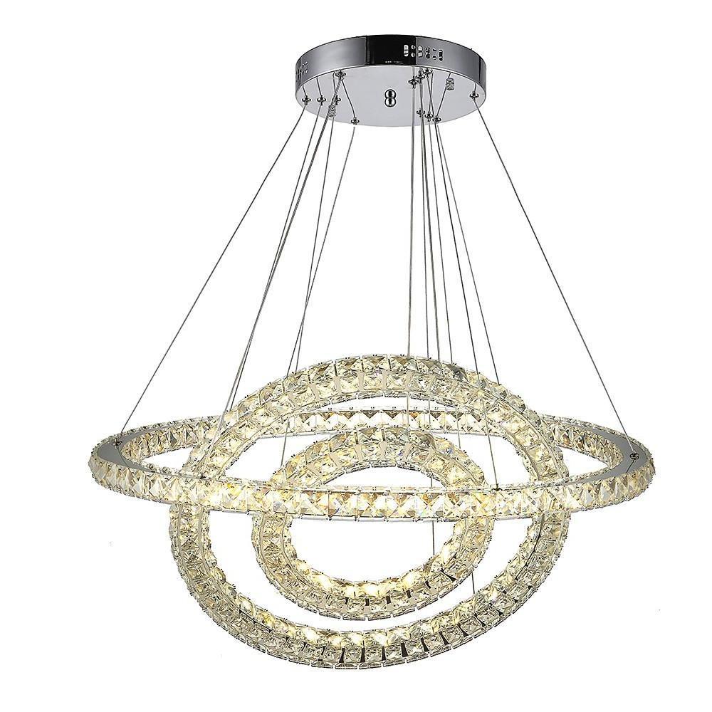 3-Tier Geometric Ring Crystal Chandelier — Chrome, LED, Dimmable, Remote Control, 11.8"+19.7"+27.6" Stacked Tiers