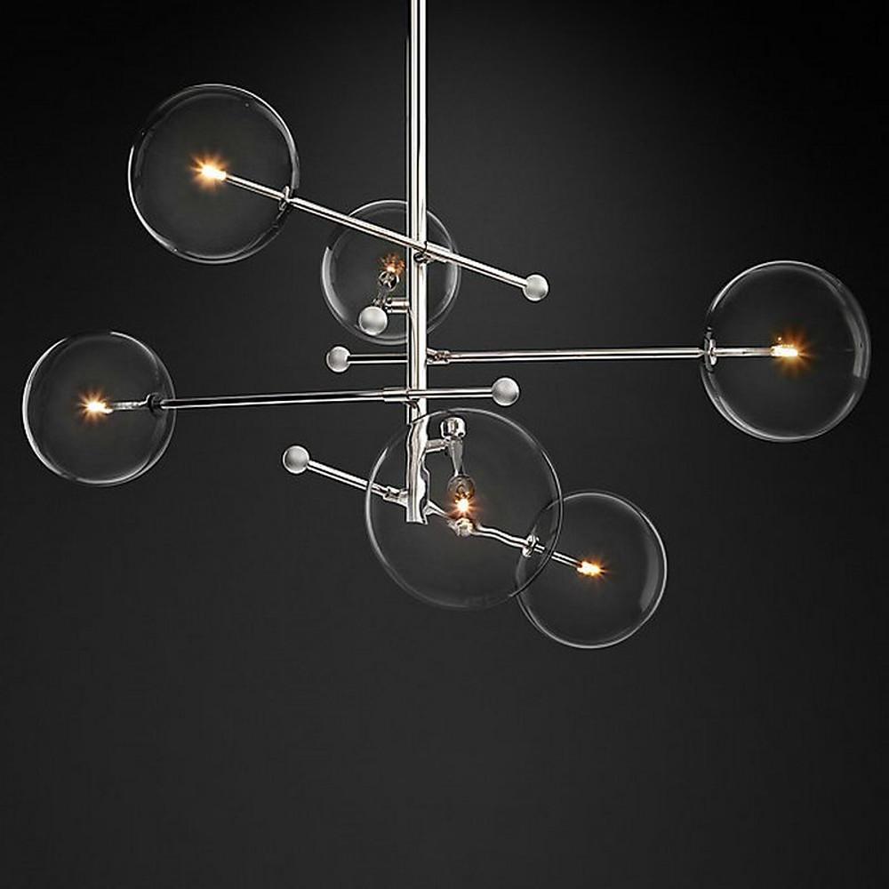 Geometric Globe Chandelier — Metal and Glass, 6-Light, 31" Wide, 3000K / 6000K, 110–120V