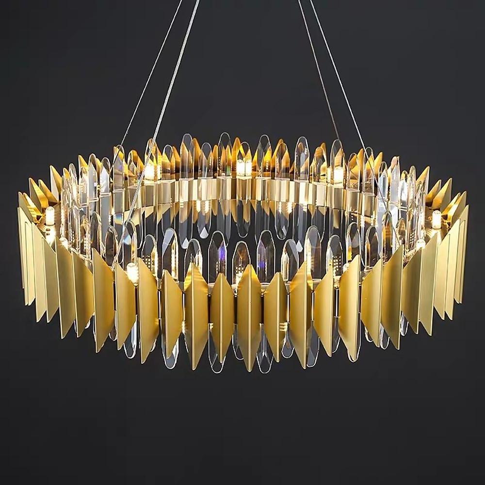 Round Crystal Chandelier — Stainless Steel, LED, 3000–5400K, 8- or 12-Light
