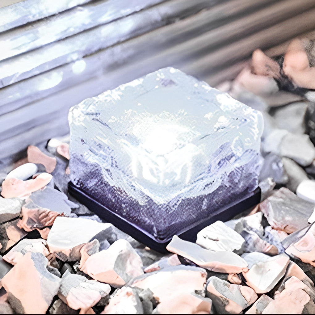 Ice Cube Solar Step Light — Crystal Glass ABS, LED, IP65 Weatherproof, 4-Color