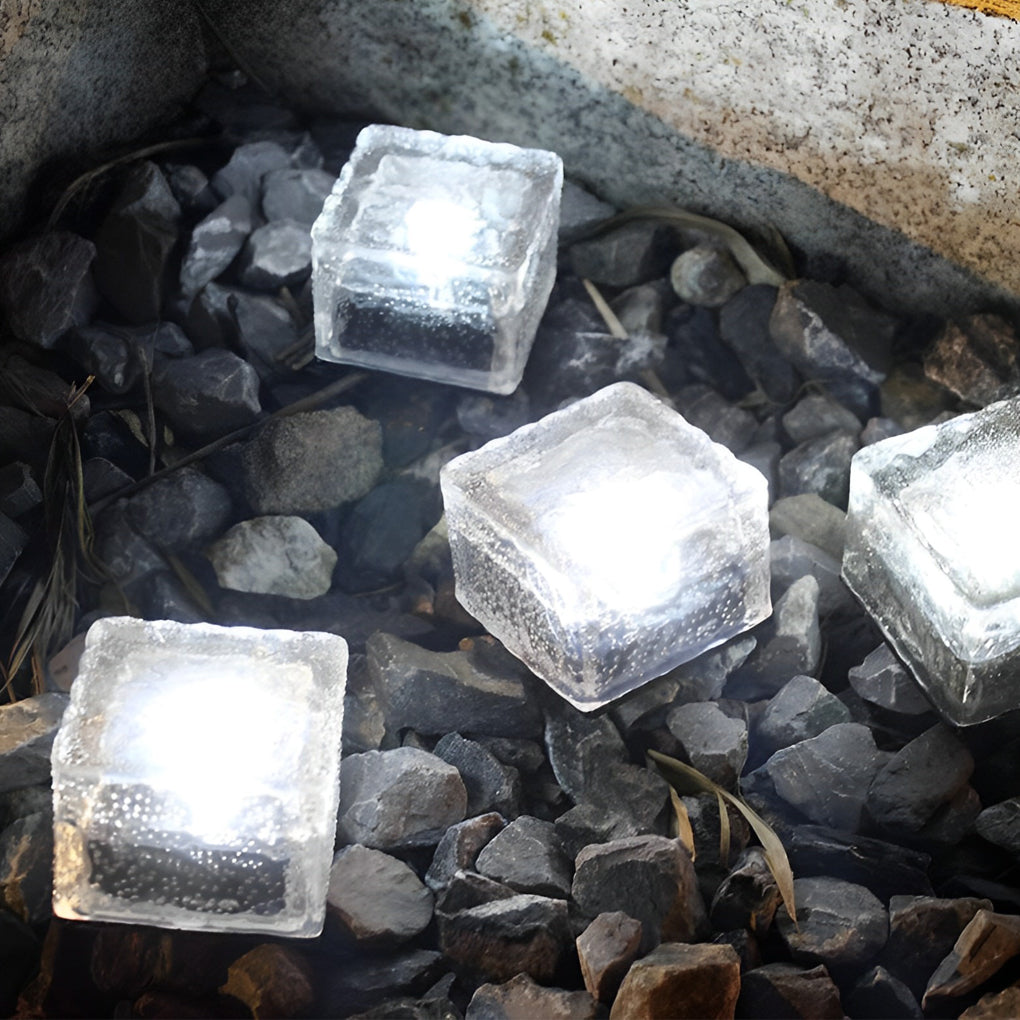 Ice Cube Solar Step Light — Crystal Glass ABS, LED, IP65 Weatherproof, 4-Color