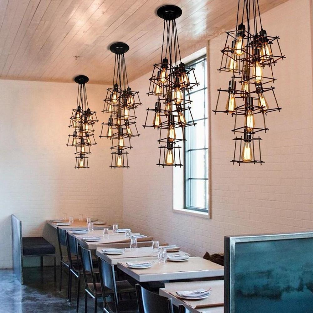 Industrial Square Metal Lantern Pendant — Black Iron, 8" Cube, 79" Adjustable Cord
