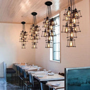 Industrial Square Metal Lantern Pendant — Black Iron, 8" Cube, 79" Adjustable Cord