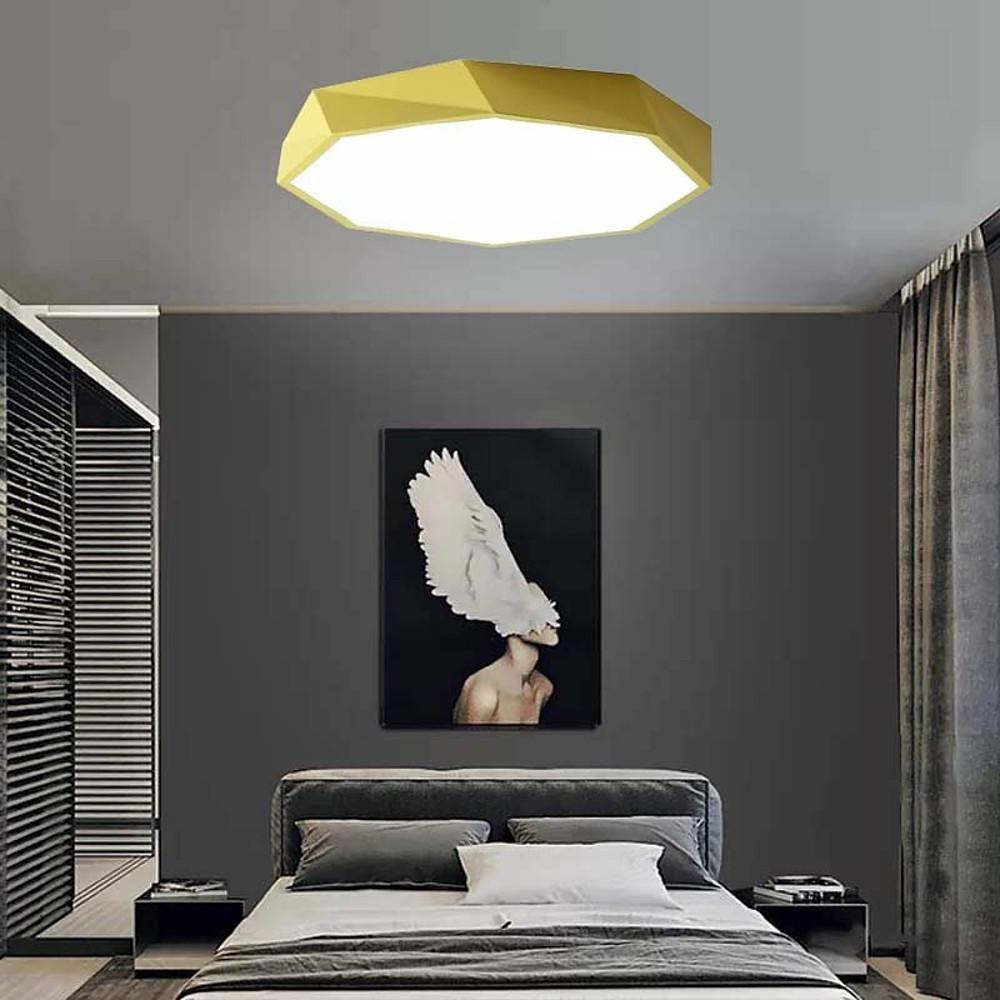 Geometric LED Flush-Mount Ceiling Light — Metal & PVC, 20W, Dimmable with Remote, 3000K–6000K, 20" Diameter